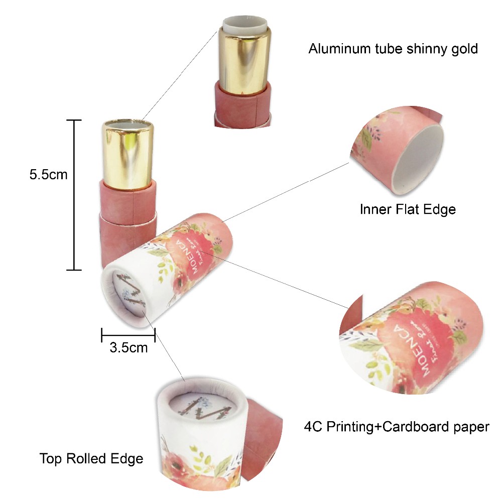 tube de papier d'emballage en carton à bord roulé pour l'emballage de rouge à lèvres