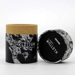 Emballage en carton écologique pour bougies avec logo noir imprimé en quadrichromie Emballage en carton pour bougies avec tube en papier